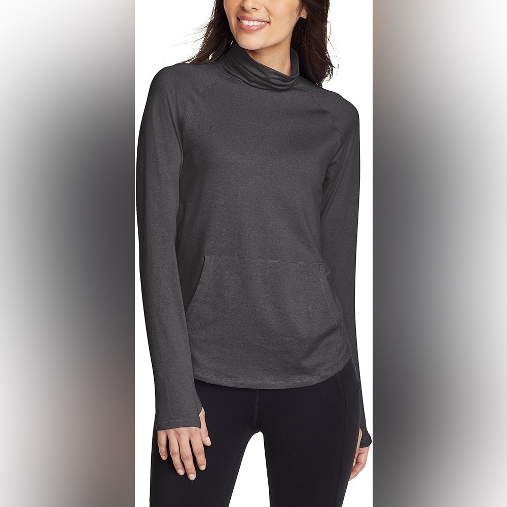 Eddie Bauer Active Grey Funnel Neck Pullover Small Lightweight Travel